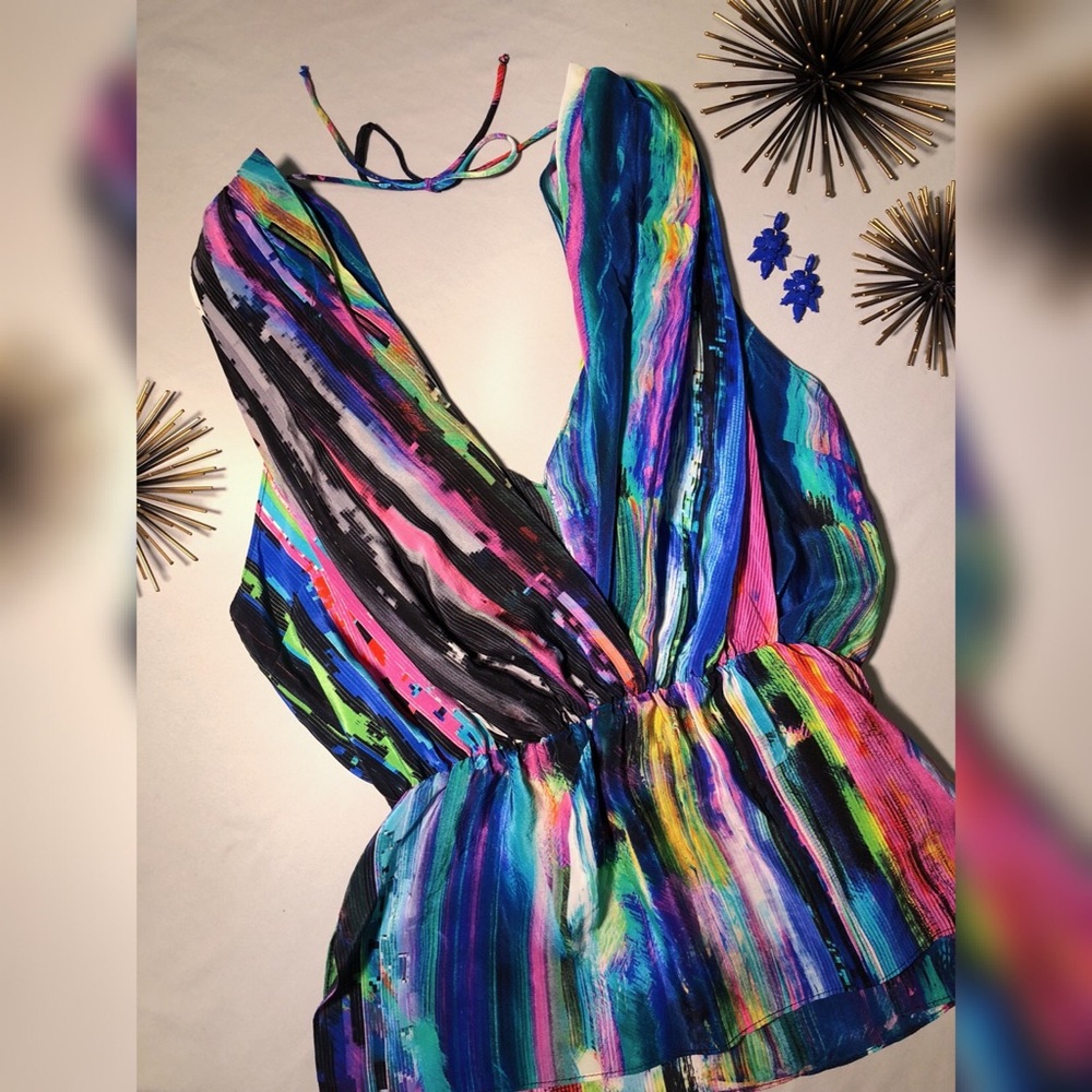 {AMANDA UPRICHARD} Multi-Colored Silk Top